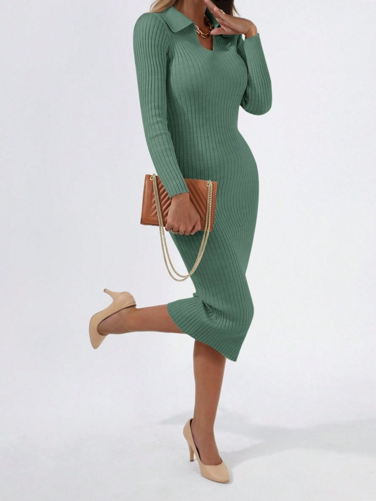 Kadın Uzun Kollu Yakalı Triko Elbise - Görsel 2