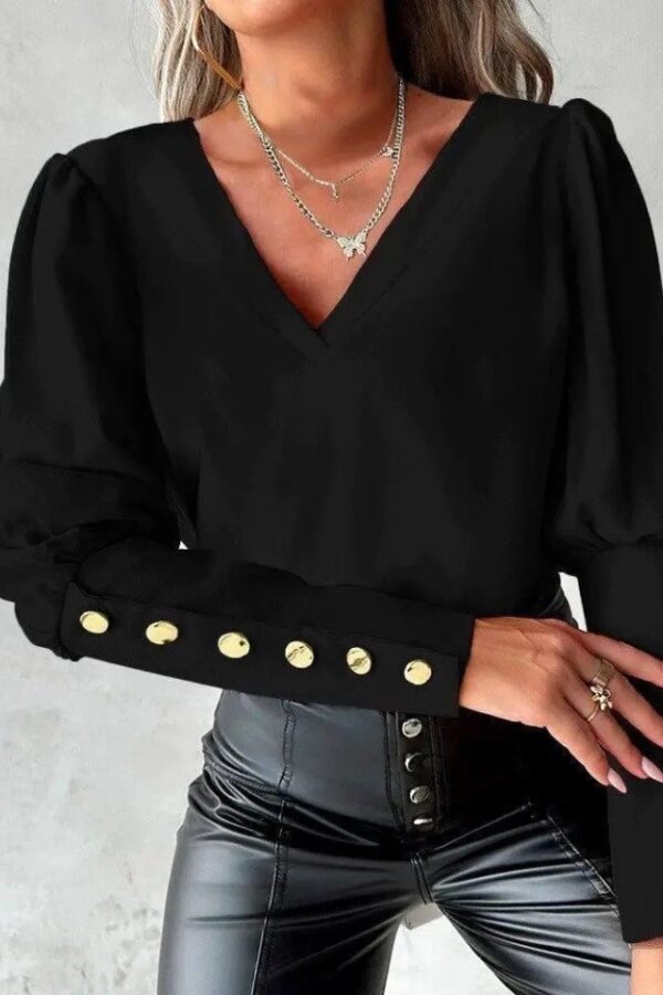Kadın V Yaka Sırt Dekolteli Manşetler Düpme Detay Fırsat ürün Bluz