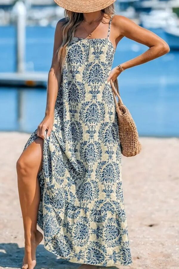 Kadın Ip Askılı Desenli Fırfırlı Süprem Elbise