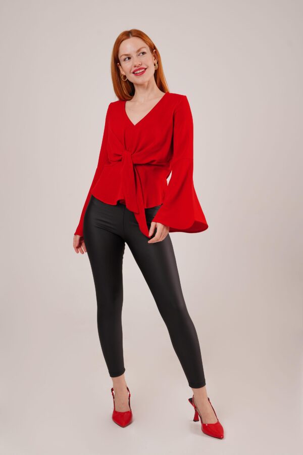 Ön Bağlamalı Volan Kol Bebe Mavisi Bluz