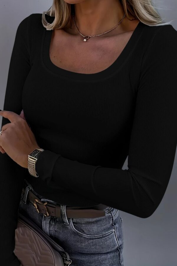 Kadın Uzun Kollu Derin Yuvarlak Yaka Kaşkorse Bluz