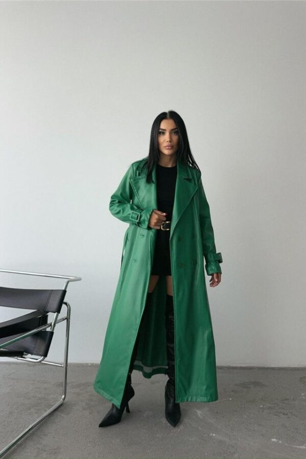 DERİ TRENÇKOT - Yeşil