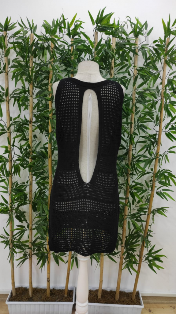 Kadın Kolsuz Derin Sırt Dekolteli Ajurlu Triko Pareo - Görsel 10