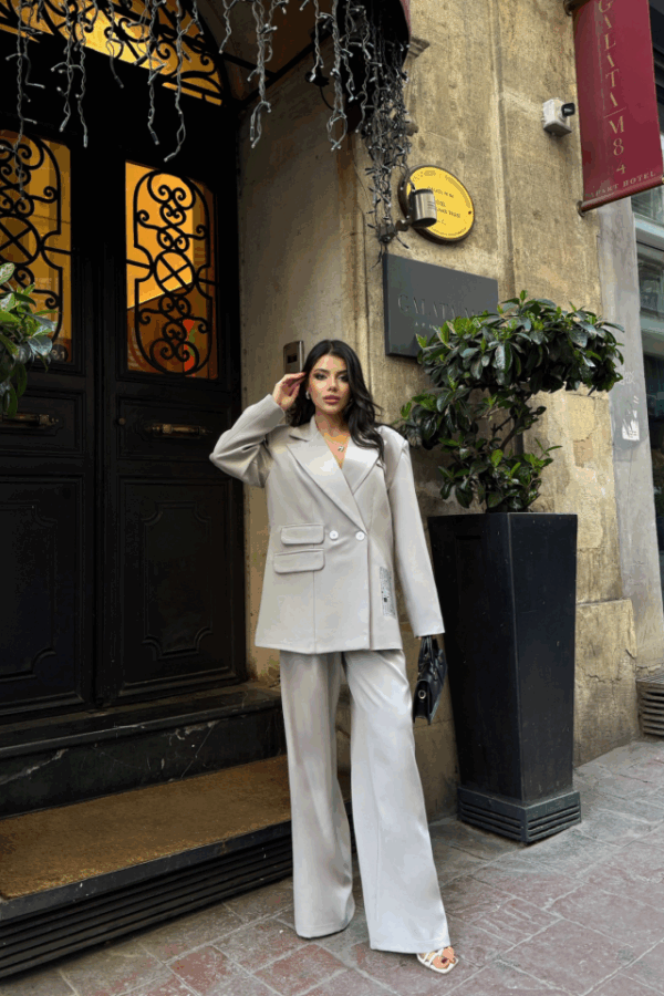 TASARIM ETİKET DETAYLI CEKET - PANTOLON TAKIM - Gri