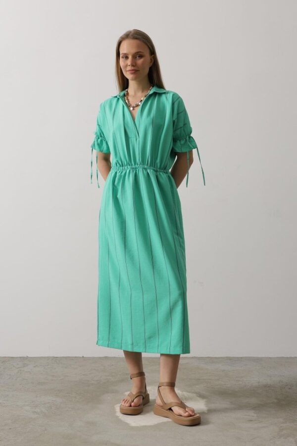 Beli Lastikli Elbise - Gri