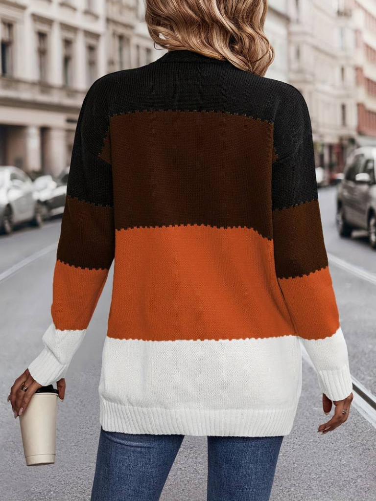 Kadın Uzun Kollu çift Renkli Uzun Triko Hırka - Görsel 4