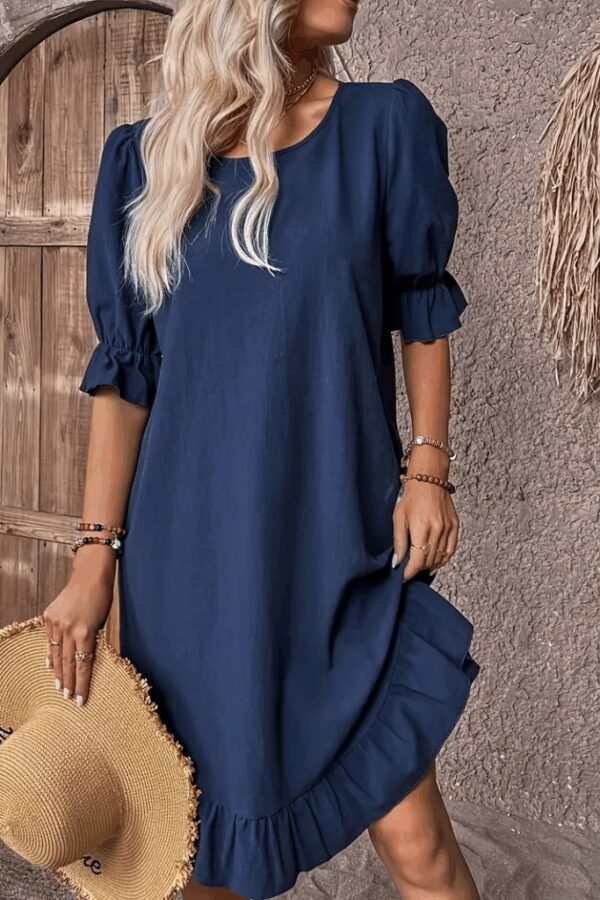 Kadın Kısa Kollu Kol Ve Eteği Volanlı Bisiklet Yaka Aerobin Elbise