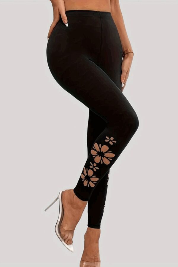 Kadın Yanları Lazer çiçek Kesim Yüksek Bel Dalgıç Tayt