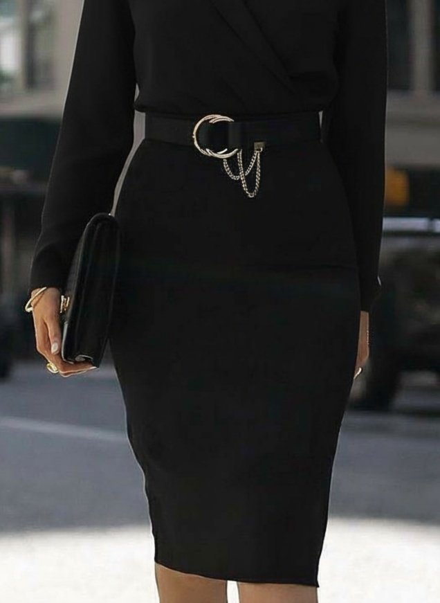 Kadın Uzun Kollu Kruvaze Yaka Janjan Krep Midi Elbise - Görsel 3