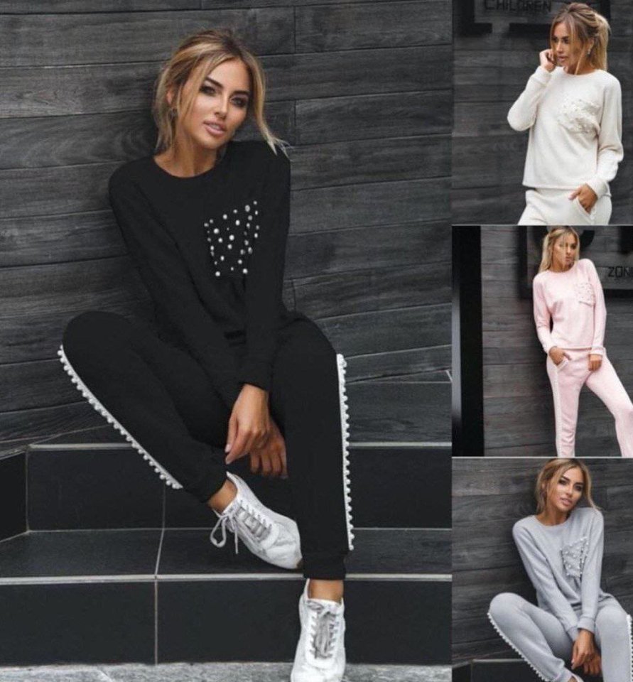 Kadın Uzun Kollu Inci Cep Detay Bluz Ve Yüksek Bel Yanı Inci şerit Detay Pantolon Eşofman Takım - Görsel 2