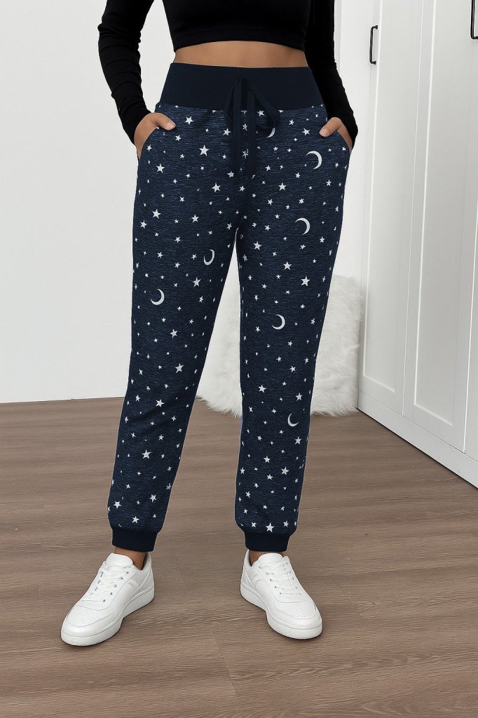 Kadın Yüksek Bel Bağcıklı Desenli Iki Iplik Pantolon - Görsel 3