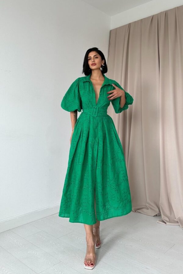 Lila Pileli Balkon Elbise