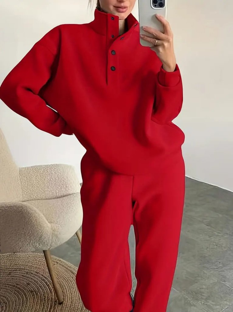 Kadın Uzun Kollu Balıkçı Dik Yakalı Düğmeli üç Iplik Bluz Ve Pantolon Ikili Takım - Görsel 9