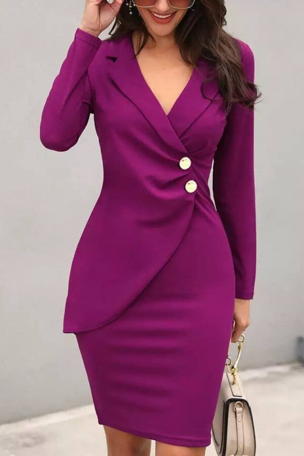 Kadın Ceket Yaka Düğme Detaylı Atlas Kumaş Elbise