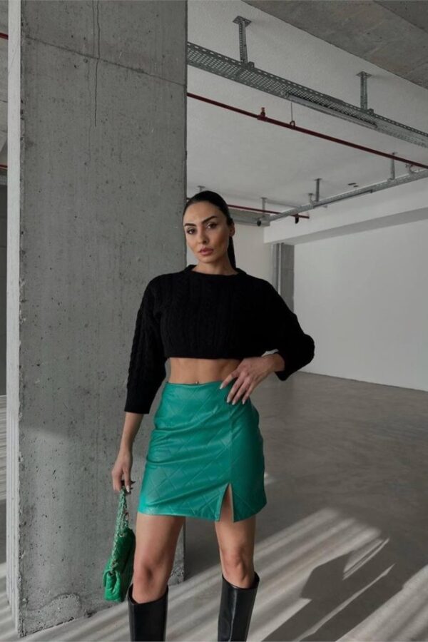 KAPİTONE DERİ ETEK YIRTMAÇLI - Yeşil