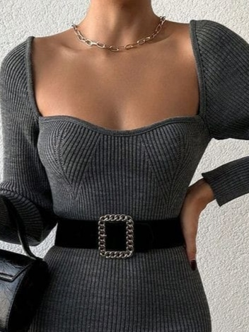 Kadın Uzun Kollu Yırtmaç Detay Triko Elbise - Görsel 3