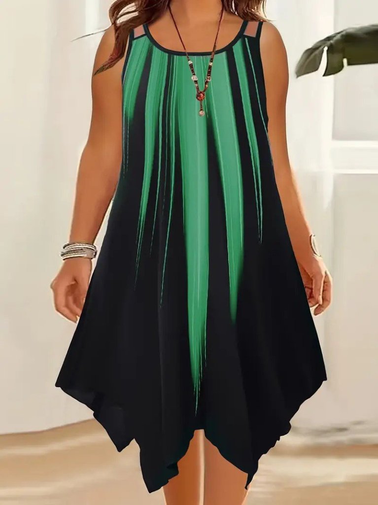 Kadın Askılı Yuvarlak Yaka Asimetrik Detaylı Desenli Süprem Elbise - Görsel 3