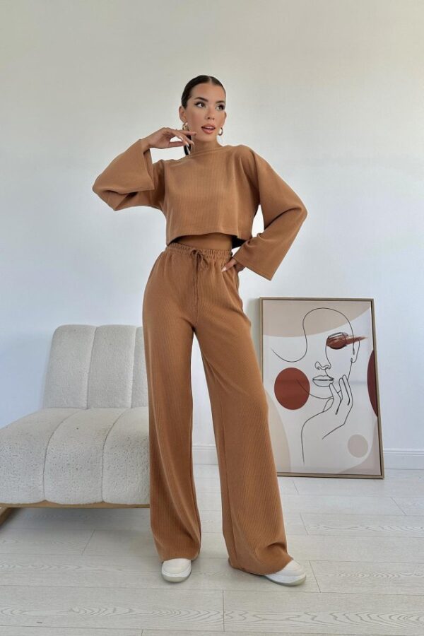 Camel Fitilli Bluz Ve Pantolon Takım