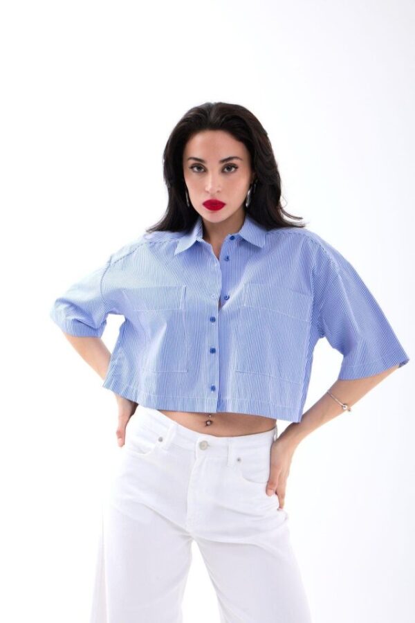 4873 GÖMLEK-MAVİ BEYAZ ÇİZGİLİ