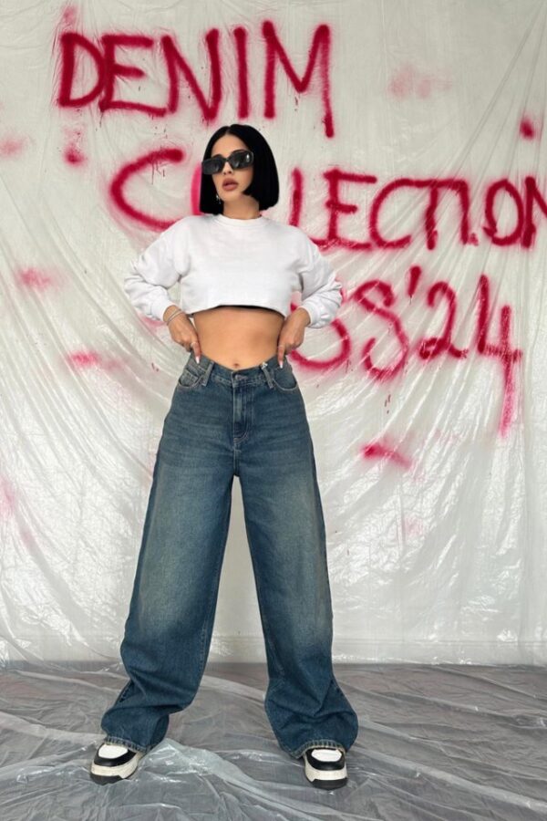 Mavi Geniş Paça Jeans Pantolon