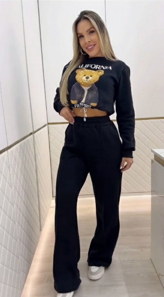 Kadın Uzun Kollu Bisiklet Yaka Desenli Iki Iplik şardonlu Bluz Ve Pantolon Ikili Takım - Görsel 5