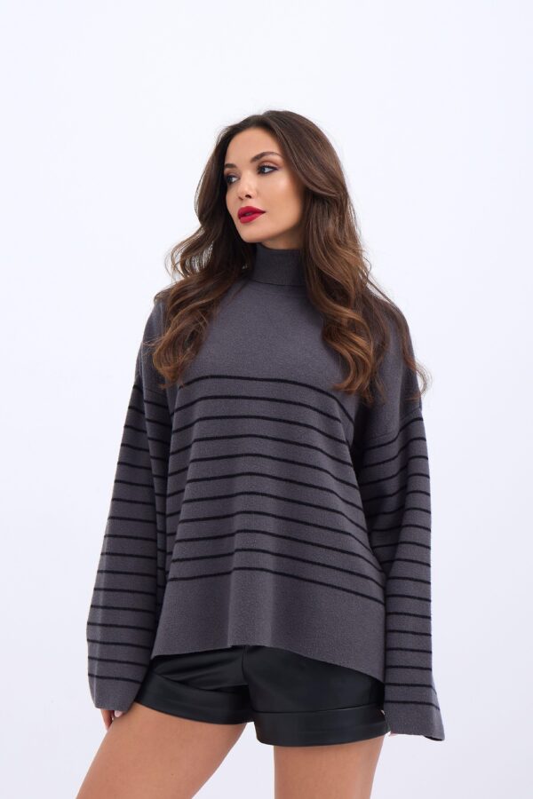 42361 TRİKO BALIKÇI YAKA ÇİZGİLİ SALAŞ-ANTRASİT-SİYAH