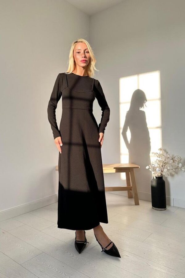 Bordo Croplu Akrilik Elbise