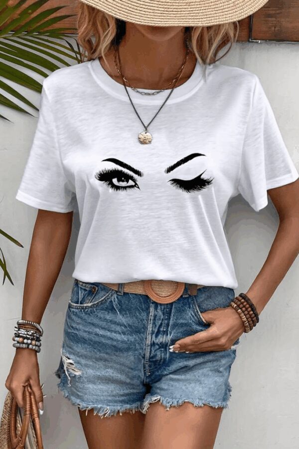 Kadın Kısa Kollu Bisiklet Yaka Göz Baskılı Süprem T-shirt