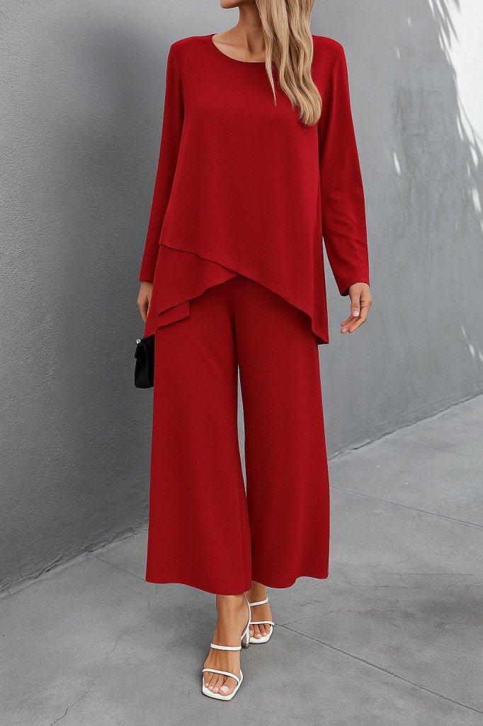 Kadın Uzun Kollu Asimetrik Detaylı Salaş Sandy Bluz Ve Pantolon Ikili Takım - Görsel 9