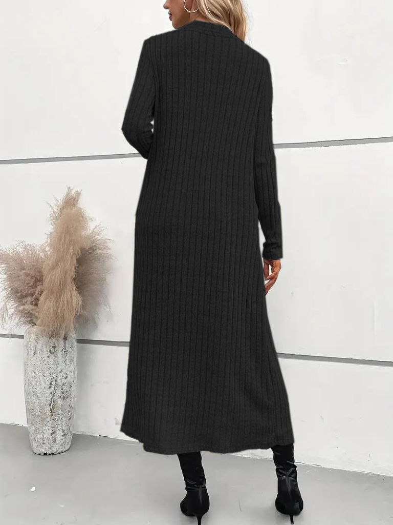 Kadın Uzun Kollu Yarı Balıkçı Yaka şardonlu Dalgıç Elbise Ve Uzun Hırka Ikili Takım - Görsel 9