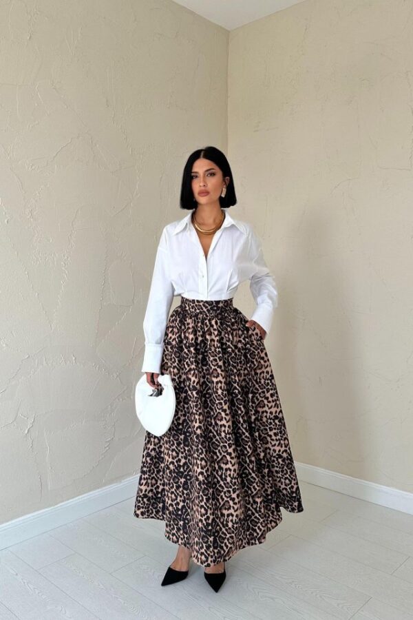 Leopar Leopar Büzgülü Uzun Etek