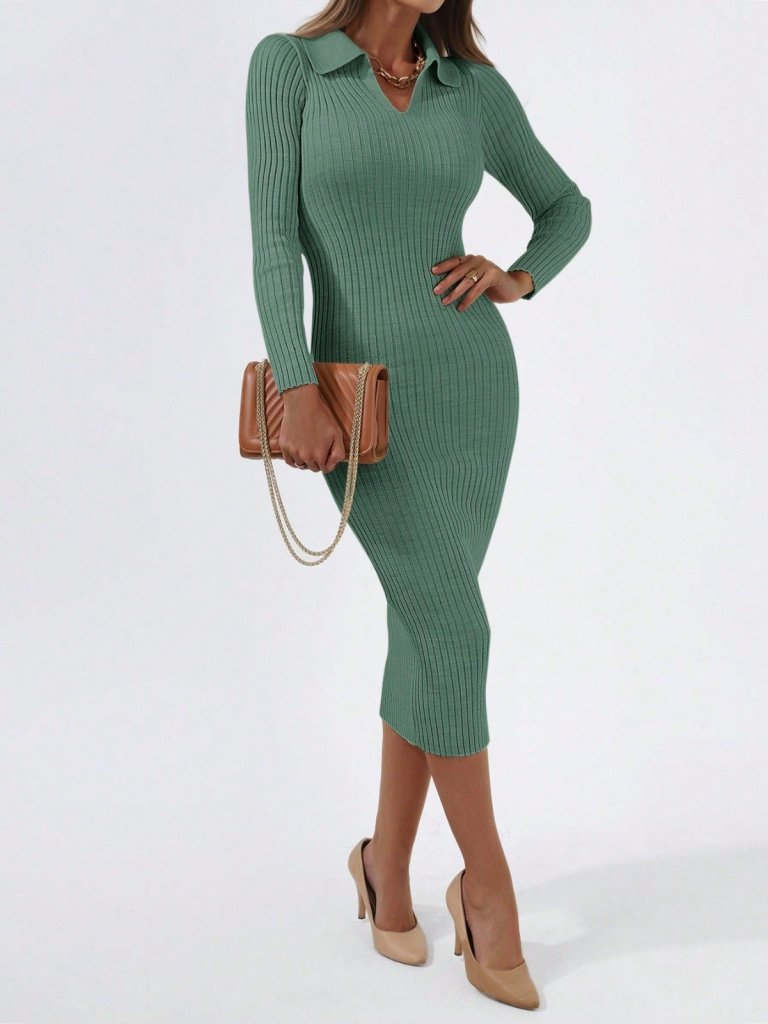 Kadın Uzun Kollu Yakalı Triko Elbise - Görsel 3