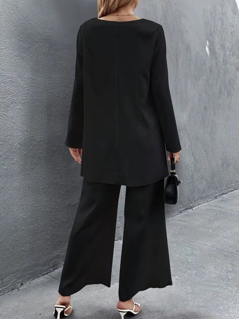 Kadın Uzun Kollu Asimetrik Detaylı Salaş Sandy Bluz Ve Pantolon Ikili Takım - Görsel 2
