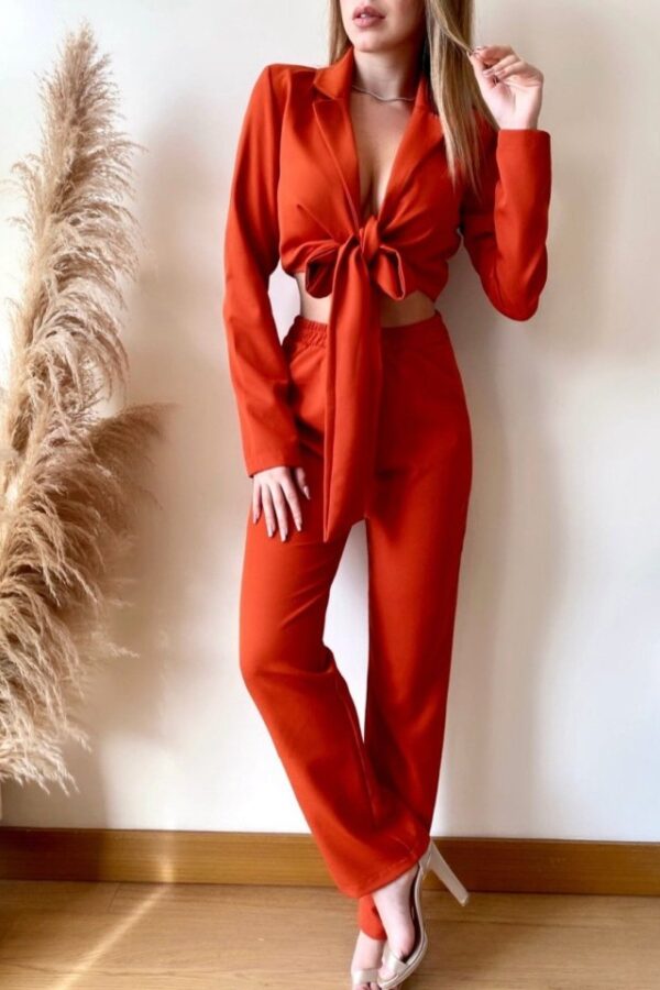 Kadın Vatkalı Bağlamalı Bluz Pantolon Alt Ikili Takım