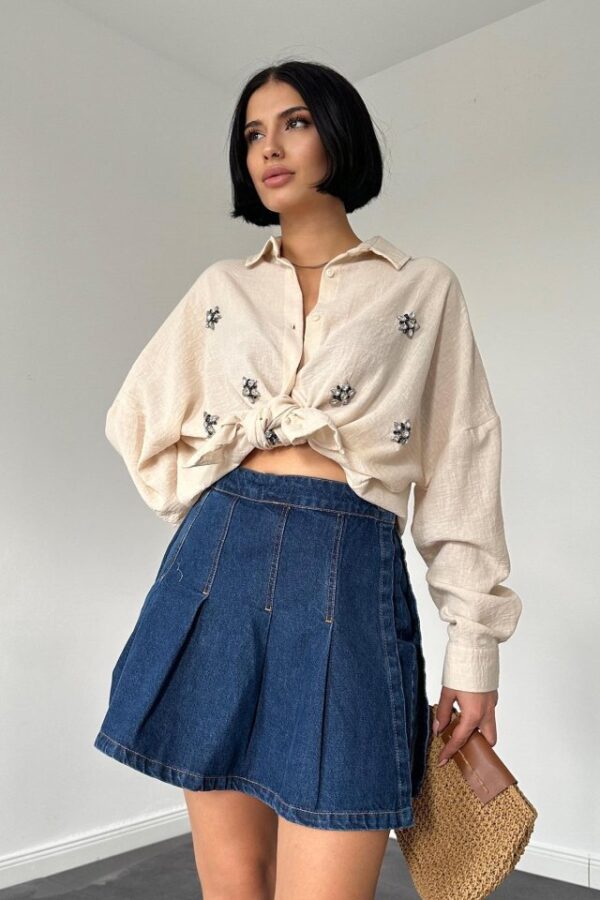 Siyah Taş İşlemeli Gömlek