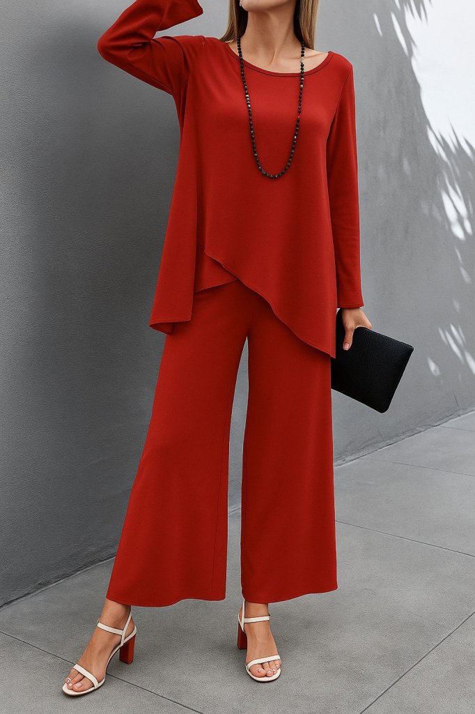 Kadın Uzun Kollu Asimetrik Detaylı Salaş Sandy Bluz Ve Pantolon Ikili Takım - Görsel 10