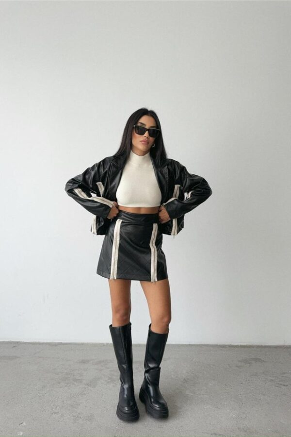 DERİ FERMUAR DETAYLI ETEK - Siyah