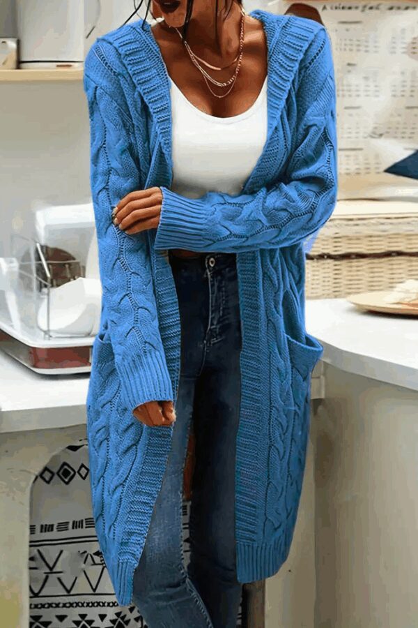 Kadın Uzun Kollu Kapşonlu önü Açık Cepli Midi Hırka