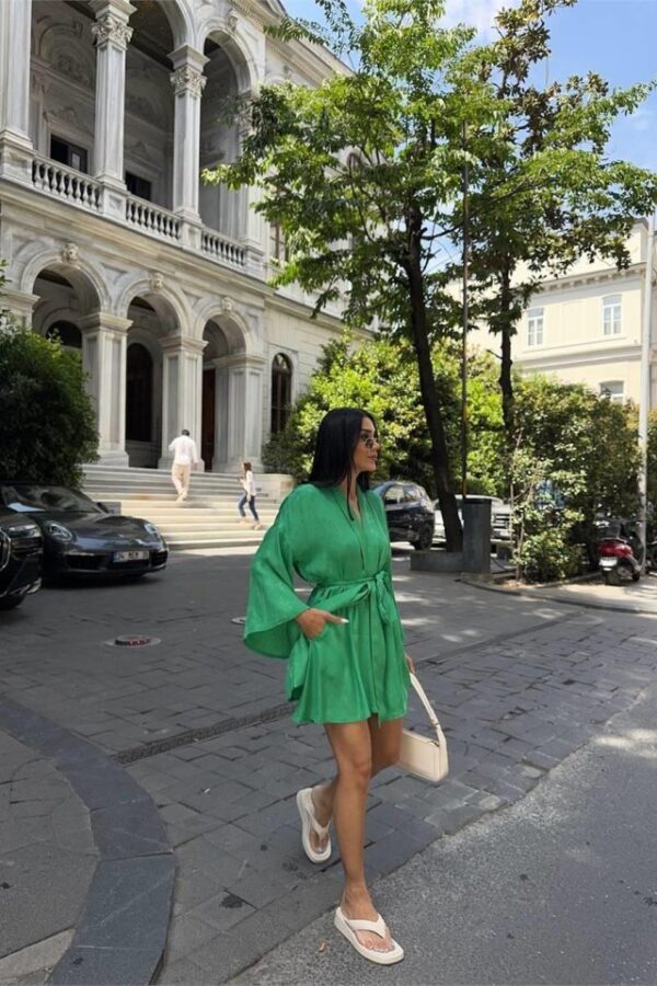 JAKARLI KİMONO - ŞORT TAKIM - Yeşil