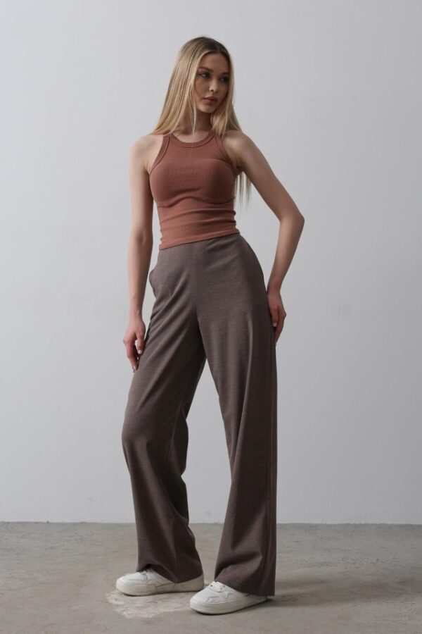 Beli Yarım Lastikli Palazzo Pantolon - Kahve