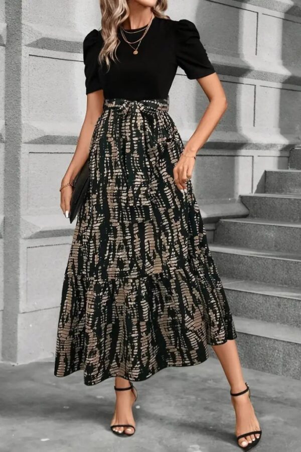 Kadın Kısa Kollu Bisiklet Yaka üst Ithal Krep Alt Süprem Maksi Boy Elbise