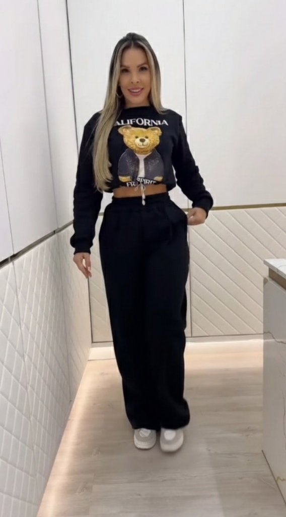 Kadın Uzun Kollu Bisiklet Yaka Desenli Iki Iplik şardonlu Bluz Ve Pantolon Ikili Takım - Görsel 6