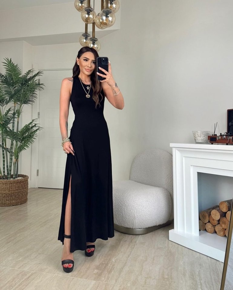 Kadın Arkadan çapraz Detay Yuvarlak Yaka Maksi Viskon Elbise - Görsel 6