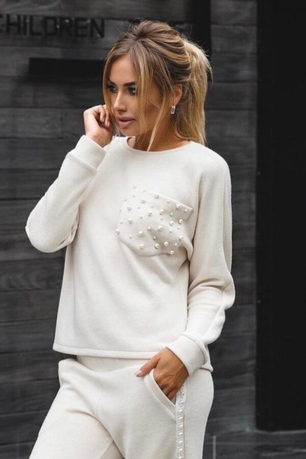 Kadın Uzun Kollu Inci Cep Detay Bluz Ve Yüksek Bel Yanı Inci şerit Detay Pantolon Eşofman Takım