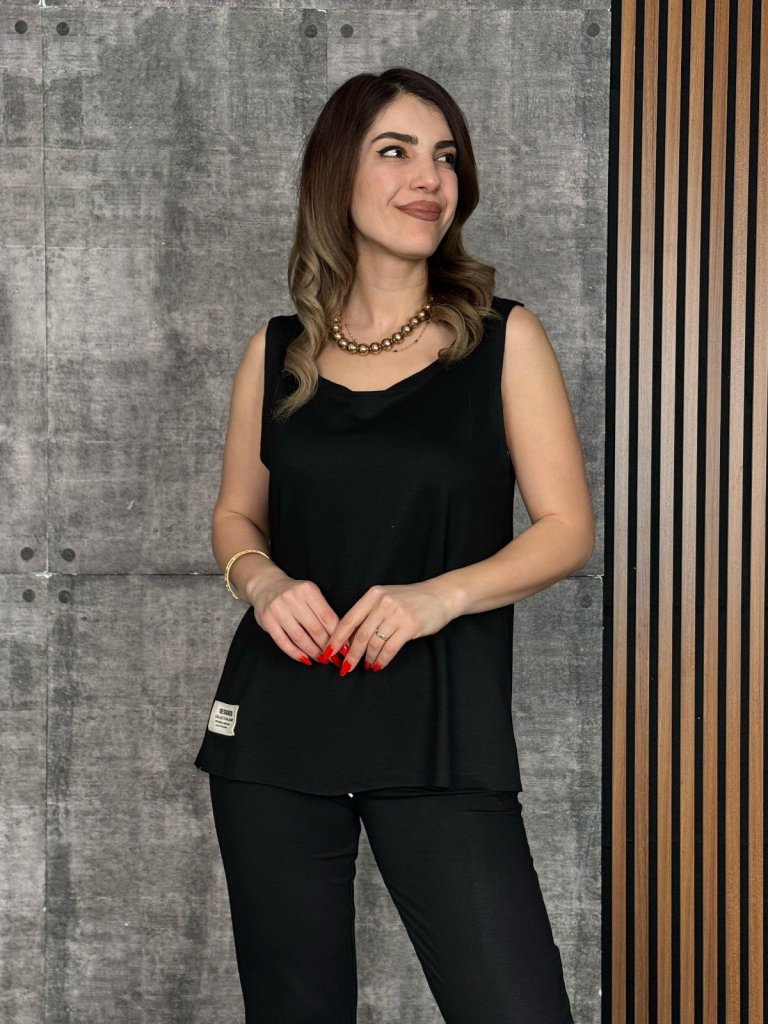 Kadın Askılı Yuvarlak Yaka Viskon Iki Iplik Bluz Ve Eşofman Altı Ikili Takım - Görsel 4