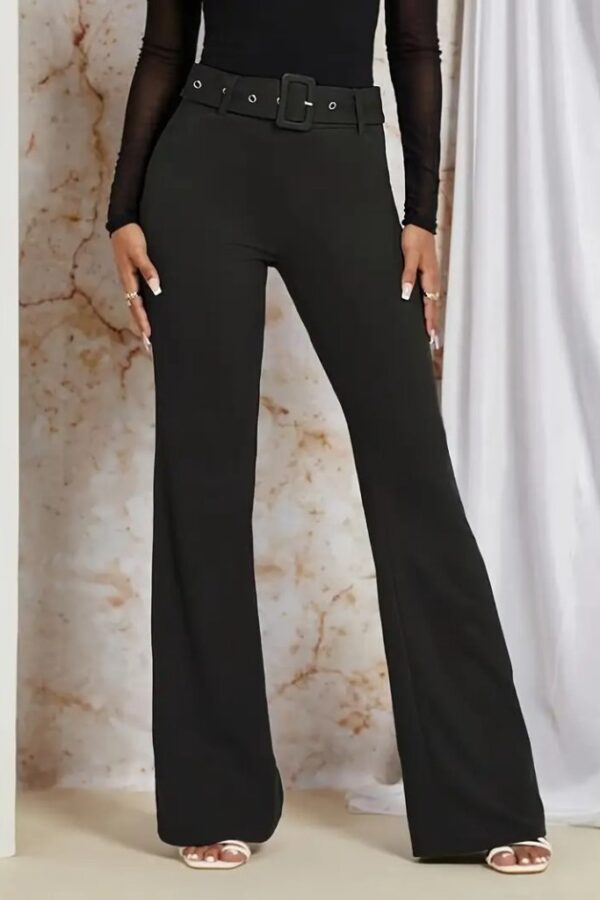 Kadın Yüksek Bel Kemerli Paçaya Doğru Genişleyen Ithal Krep Pantolon