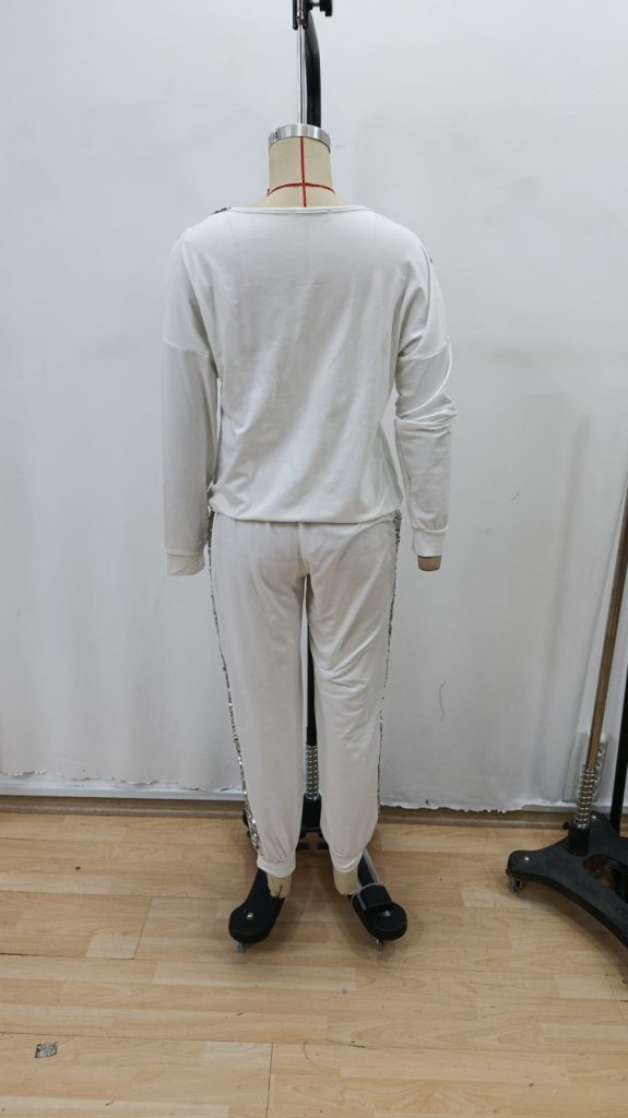 Kadın Uzun Kollu V Yakalı Pulpayetli Viskon Iki Iplik Bluz Ve Pantolon - Görsel 9