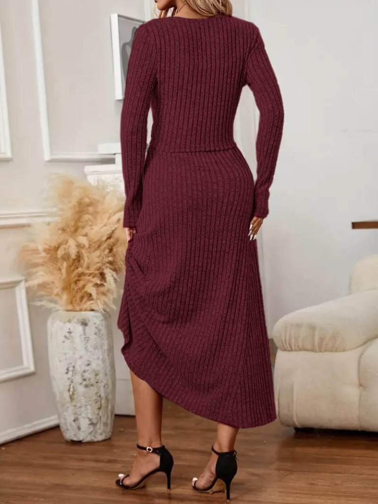 Kadın Uzun Kollu önden Düğmeli Bluz Ve Yüksek Bel A Kesim Uzun Etek şardonlu Kaşkorse Ikili Takım - Görsel 9