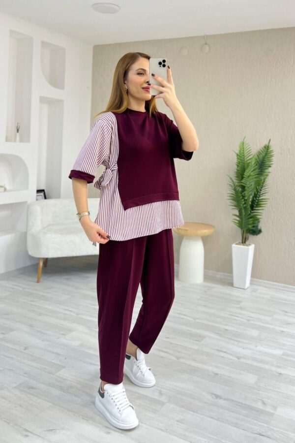 Kadın Kristal 2 Iplik Kumaş Yanları çizgili Takım