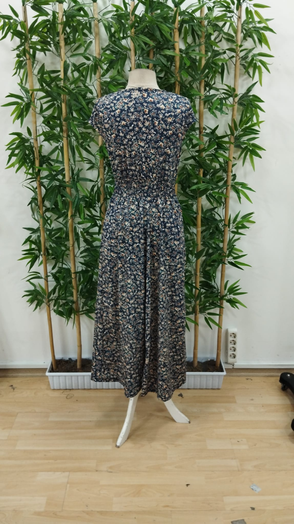 Kadın Kısa Kollu Kruvaze Yakalı çiçek Desenli Belden Lastikli Süprem Uzun Elbise - Görsel 8